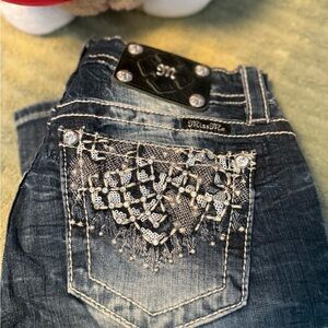 Miss Me Women's Dark Blue Boot Cut Jeans with Sequin Pocket